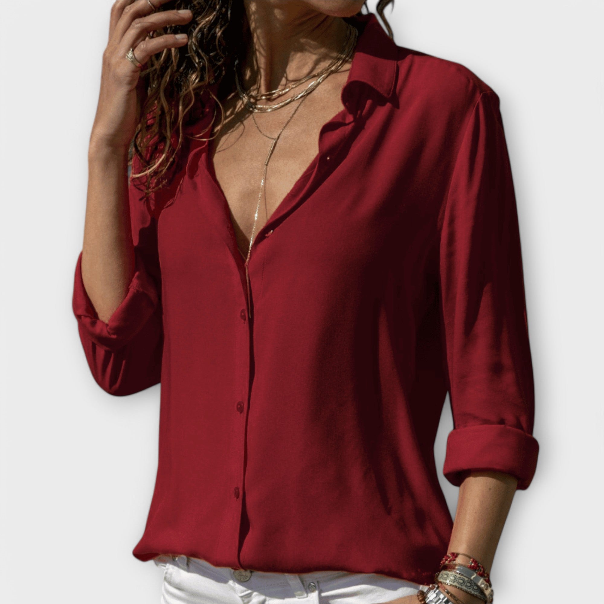 Elegant V-Neck Satin Shirt