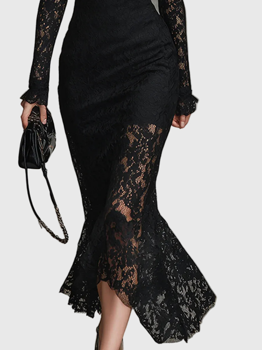 Elegant Lace Fishtail Maxi Dress