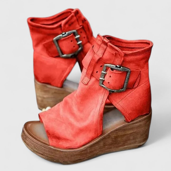 Buckle Strap Comfort Wedge Boots