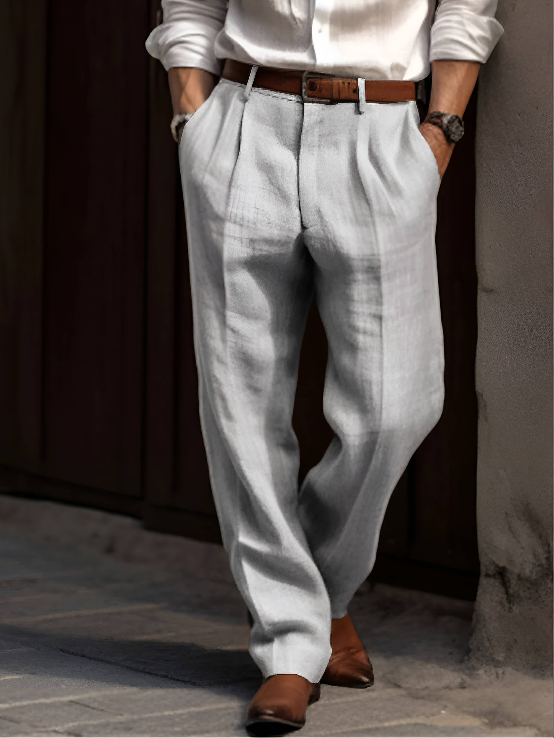 Pleated Linen Comfort Pants