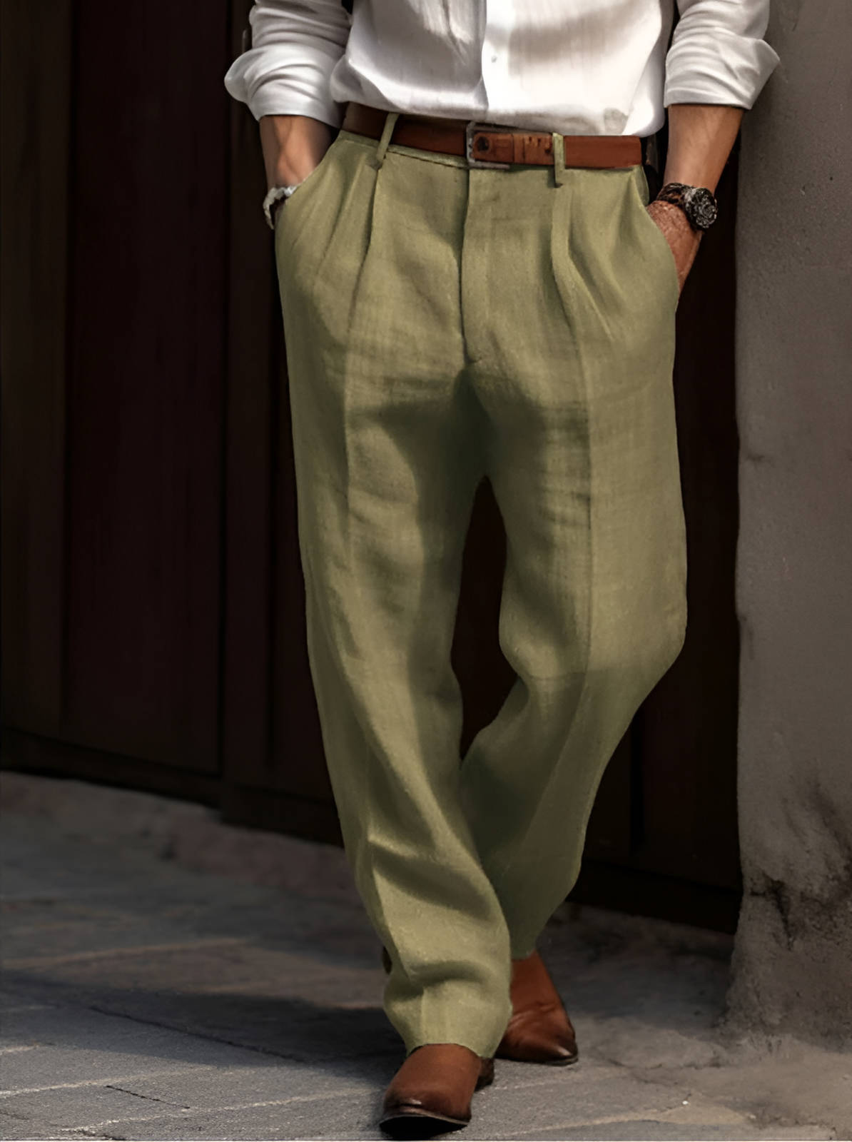 Pleated Linen Comfort Pants