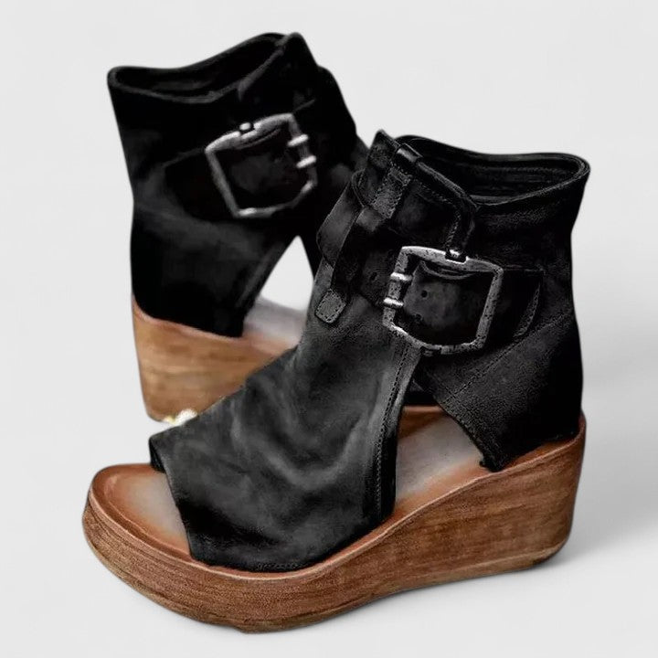 Buckle Strap Comfort Wedge Boots