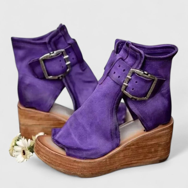 Buckle Strap Comfort Wedge Boots