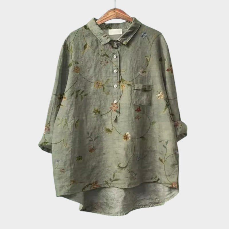 Vintage Floral Linen Blouse