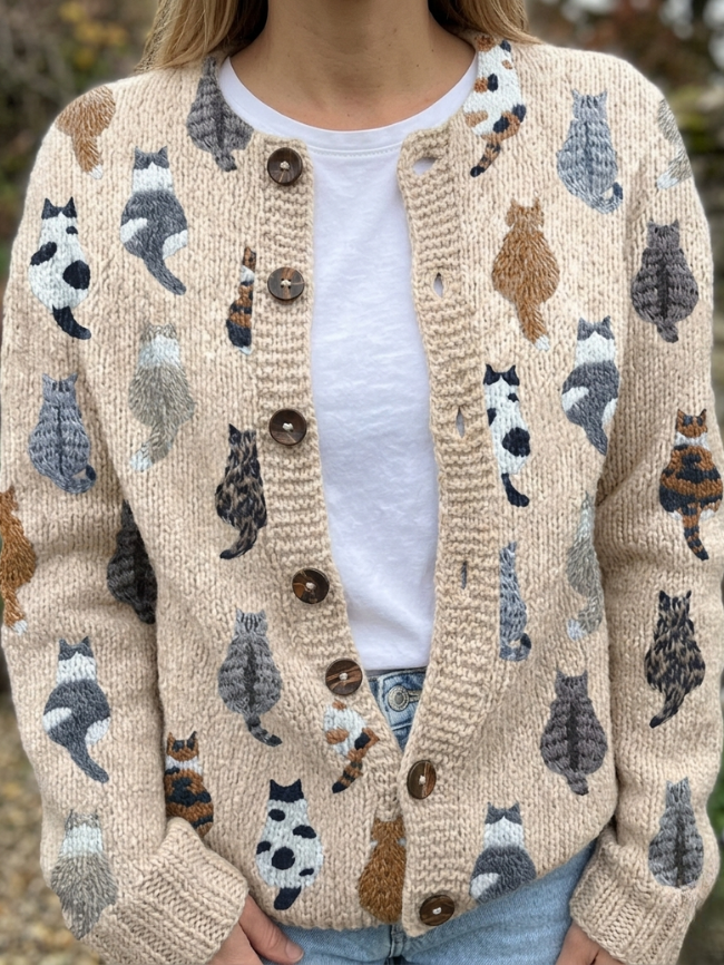 Cat Print Cardigan