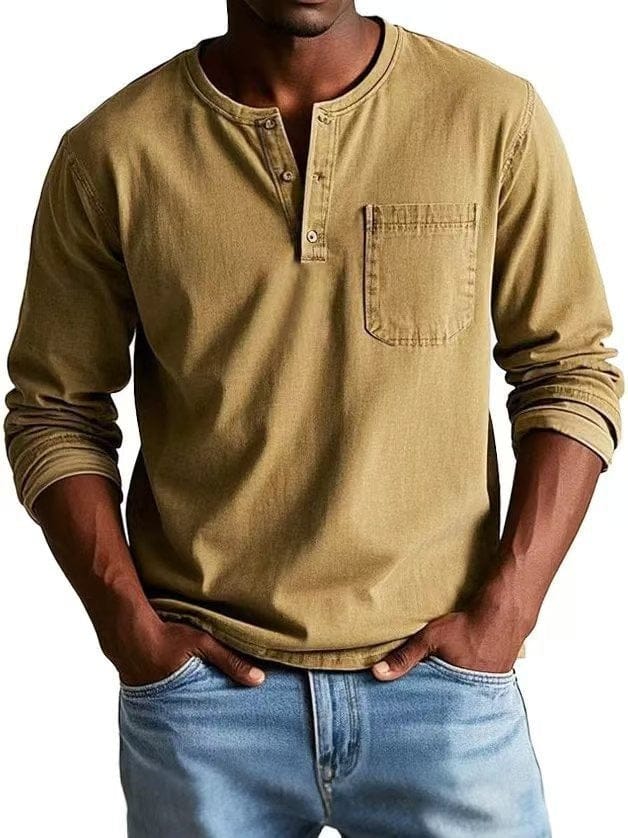 Vintage-Wash Henley Shirt